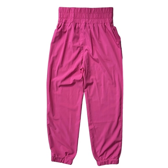 New In Neon Pink High Rise Smocked Ruche Elastic Waist Joggers Sz Large - Picture 2 of 10